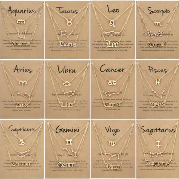 🍏50% OFF/3+...♈ 3-piece zodiac Aries link chain necklace set (Gold tone) - Picture 5 of 5